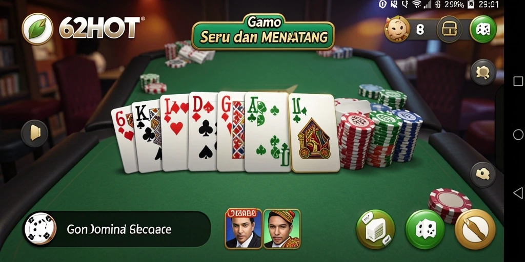 Screenshot gameplay 62HOT menampilkan momen seru permainan Domino.
