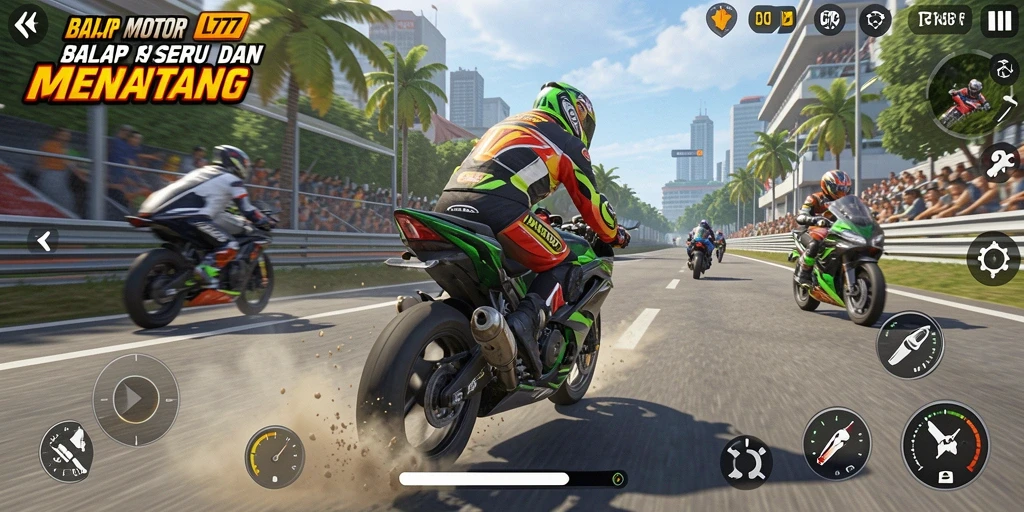 Tampilan gameplay L777 yang mendebarkan saat balapan motor.