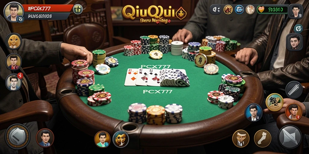 Screenshot gameplay PCX777 menampilkan suasana seru permainan QiuQiu.