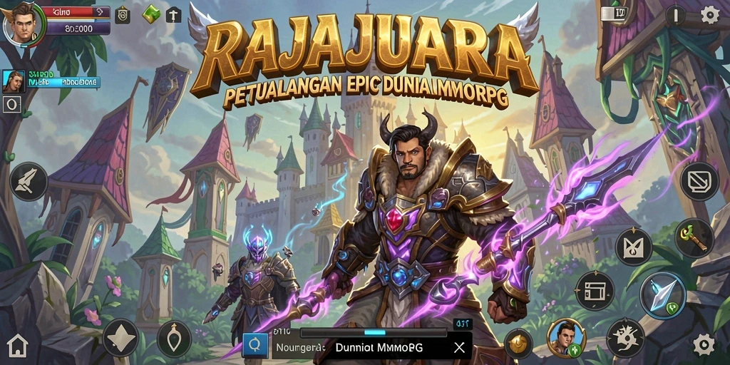 Screenshot gameplay RAJAJUARA menampilkan aksi pertempuran yang epik dan karakter yang beragam.