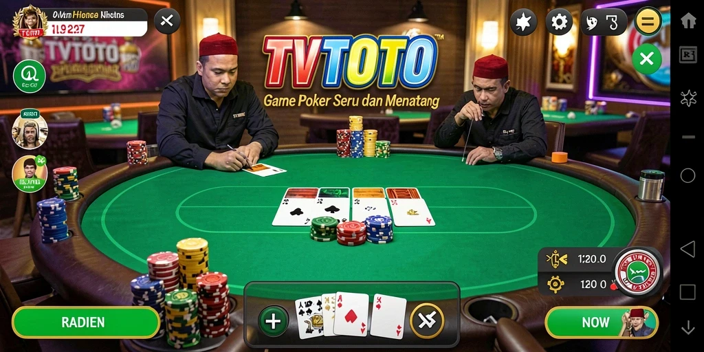 Screenshot gameplay TVTOTO menampilkan aksi seru dalam permainan Poker.