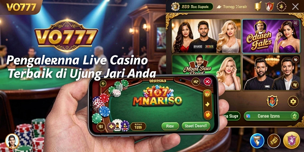 Screenshot gameplay VO777 dengan dealer dan permainan Live Casino yang menarik.